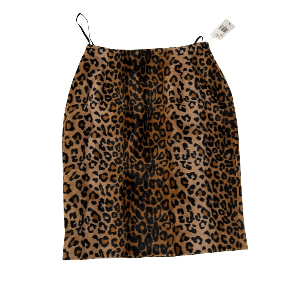 Rena Rowan Skirt Womens 10 Brown Leopard Print NWT Faux Fur Pencil Knee Length
